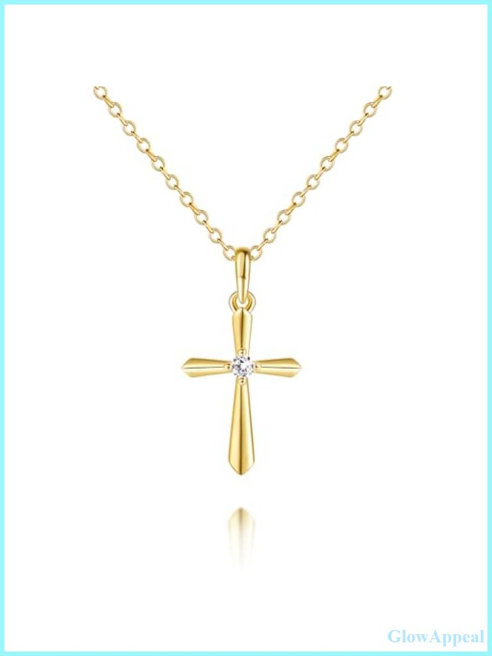 14K Gold Plated Cross Pendant Necklace Cubic Zirconia Minimalist